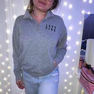 PINK grey quarter zip